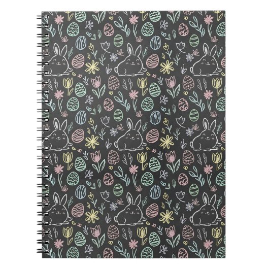 Carnet Chalkboard Easter Bunny Doodle Pattern (Devant)