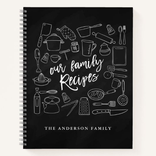 Carnet Chalkboard Kitchen Tools Personnalisé Recette Note (Devant)