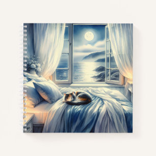 Carnet Chambre côtière au clair de lune avec chat endormi