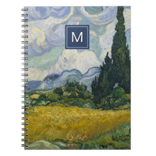 Carnet Champ de blé de Van Gogh avec cyprès Monogramme d'