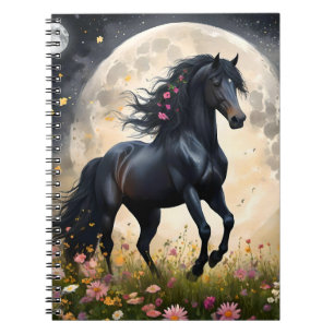 Carnet Champ de fleur de lune de cheval noir,