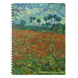 Carnet Champ de Van Gogh avec des pavots personnalisés