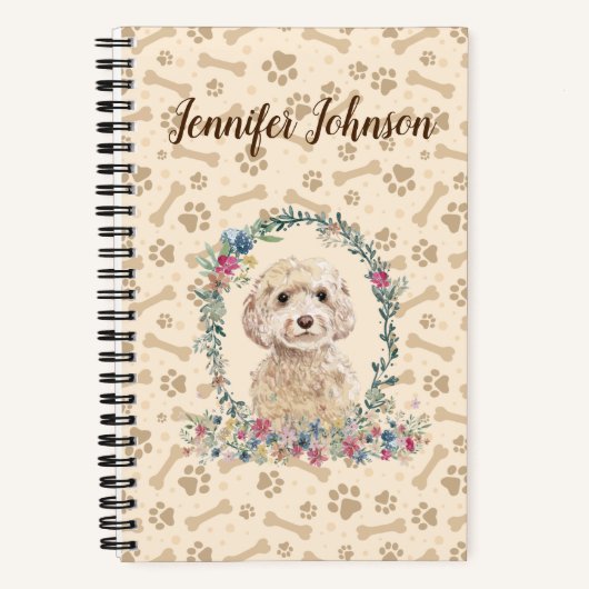 Carnet Champagne Cockapoo Chien Empreinte de patte & Cute (Recto)