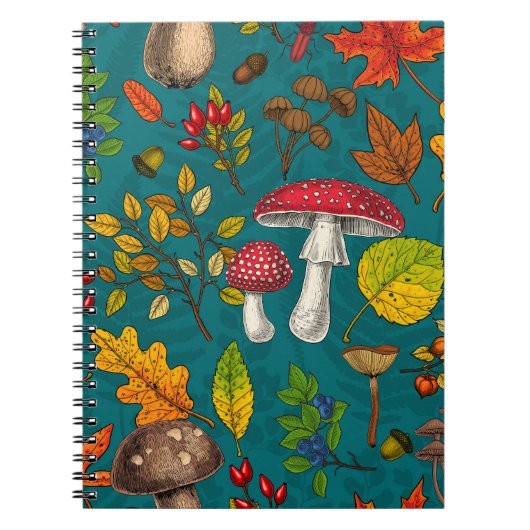 Carnet Champignons d'automne, feuilles, noix et baies sur (Devant)