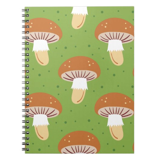 Carnet Champignons d'automne : motif sans couture verte. (Devant)