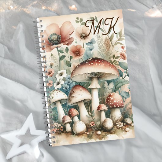 Carnet Champignons et Fleurs Monogrammés de Style Cottage