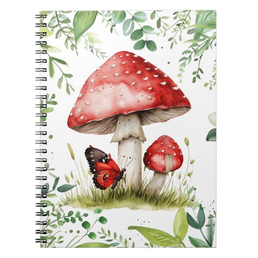 Carnet Champignons rouges tendance avec papillon (Devant)
