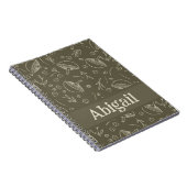 Carnet Champignons Sage Vert Bois Design Funky Boho (Côté Droit)