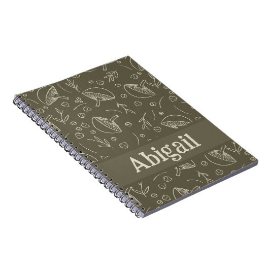 Carnet Champignons Sage Vert Bois Design Funky Boho (Côté Droit)