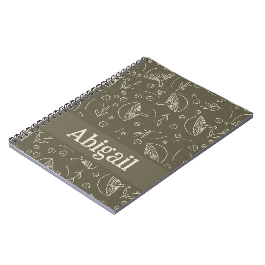 Carnet Champignons Sage Vert Bois Design Funky Boho (Côté gauche)