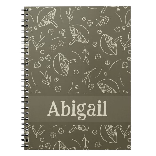 Carnet Champignons Sage Vert Bois Design Funky Boho (Devant)