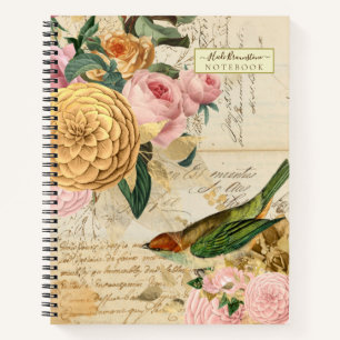 Carnet Chanteur vintage avec or et roses blush