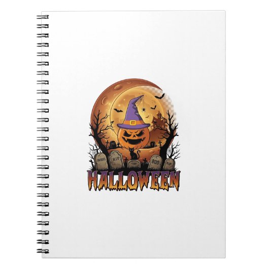 Carnet Chapeau de sorcière de citrouille d'Halloween Chat (Devant)