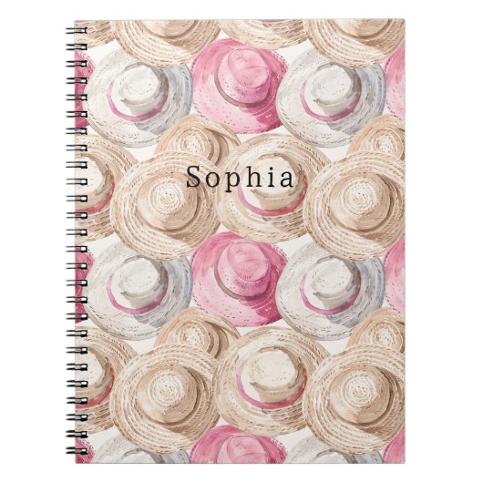 Carnet Chapeaux de paille blancs crème rose (Devant)