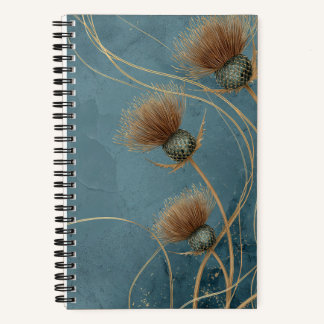 Carnet Chardon Doré Bleu Canard Texture Élégance