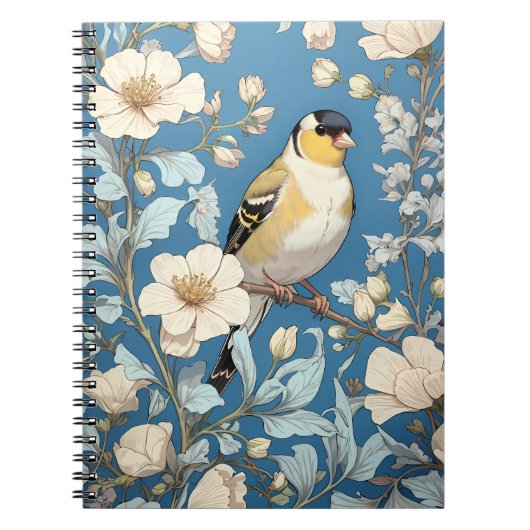 Carnet Chardonneret jaune inspiré de William Morris (Devant)