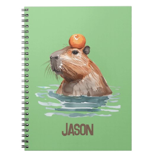 Carnet Charmant Capybara Mignon avec Orange et Nom des En (Devant)