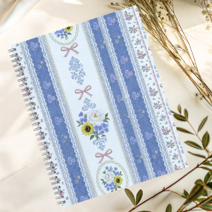 Carnet Charmant Cottagecore Fleurs de Lace Bleu Rose Doux