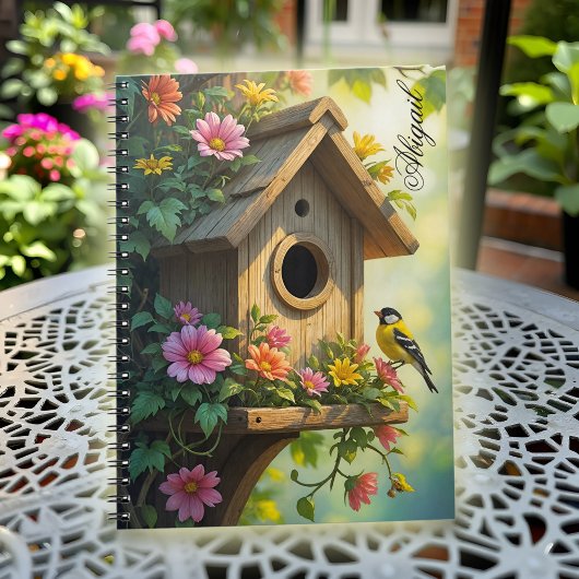 Carnet Charmante maison d'oiseaux Vibrant Fleur d'été Gra