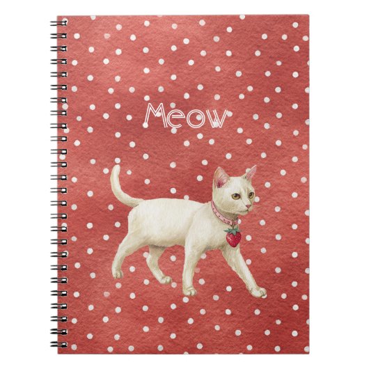 Carnet Charme de Fraise Chat Blanc (Devant)
