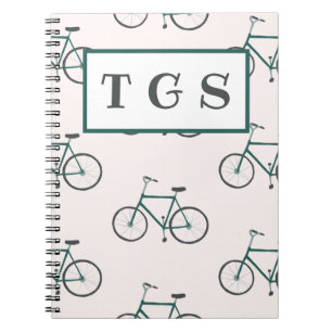 Carnet Charming green bicycle pattern monogram notebook