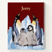 Carnet Charming Penguin Family avec nom sur Burgundy Note (Dos)