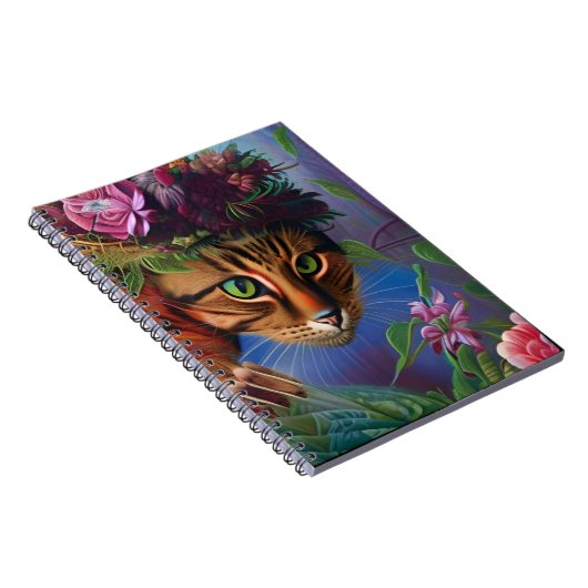 Carnet chat à fleurs art casquette (Côté Droit)