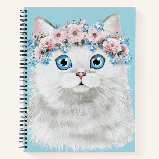 Carnet Chat à fleurs blanc sucré (Devant)