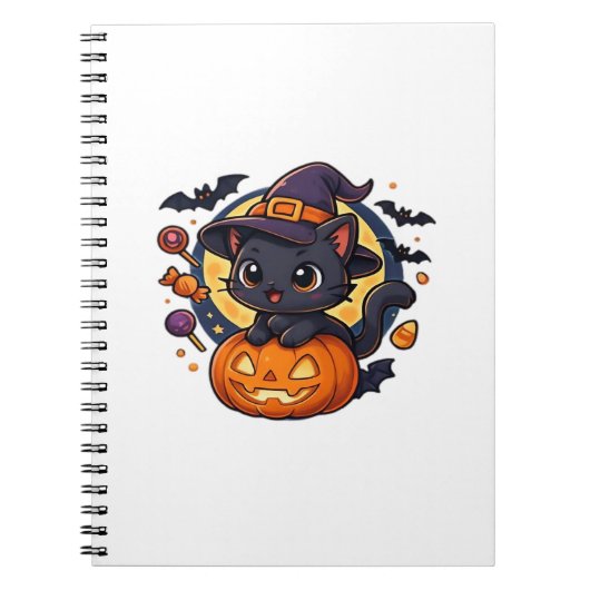 Carnet Chat à sorcière sur Citrouille - Halloween Art Ove (Devant)