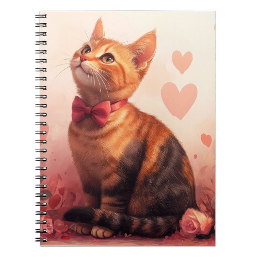 Carnet Chat Abyssin avec des Roses - Saint-Valentin (Devant)