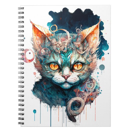 Carnet Chat aquarelle en style steampunk (Devant)