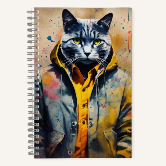 Carnet Chat au charbon de bois dans une veste (Recto)