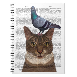 Carnet Chat avec pigeon sur tête
