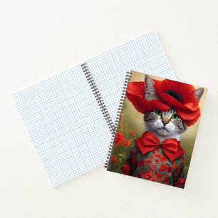 Carnet Chat avec une robe faite de coquelicot