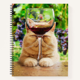 Carnet Chat avec verre de vin