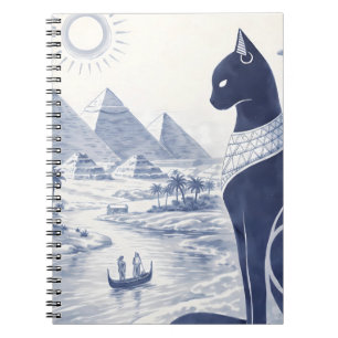 Carnet Chat Bastet égyptien antique et Pyramides Bleu 