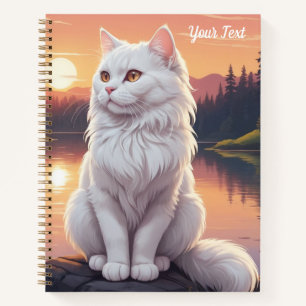 Carnet Chat blanc au bord du lac