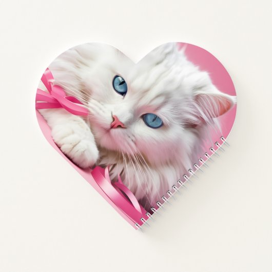 Carnet Chat Blanc Avec Rubans Roses (Dos)