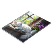 Carnet Chat blanc dormant et fleurs violettes (Côté gauche)