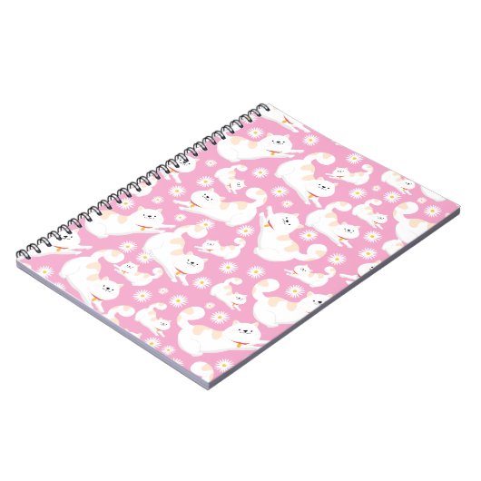 Carnet Chat blanc et fleur Motif rose (Côté gauche)