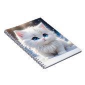 Carnet Chat Blanc Fluffy Adorable Yeux Bleus Joues Roses (Côté Droit)