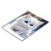 Carnet Chat Blanc Fluffy Adorable Yeux Bleus Joues Roses (Côté gauche)