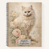 Carnet Chat Blanc Fluffy avec des Roses (Devant)