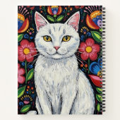 Carnet Chat Blanc Fluffy et Fleurs d'Art Populaire (Dos)