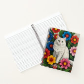 Carnet Chat Blanc Fluffy et Fleurs d'Art Populaire (Intérieur)