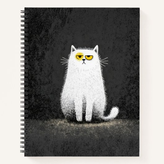 Carnet Chat Blanc Grincheux – Drôle d'Art Minimal de Chat (Devant)