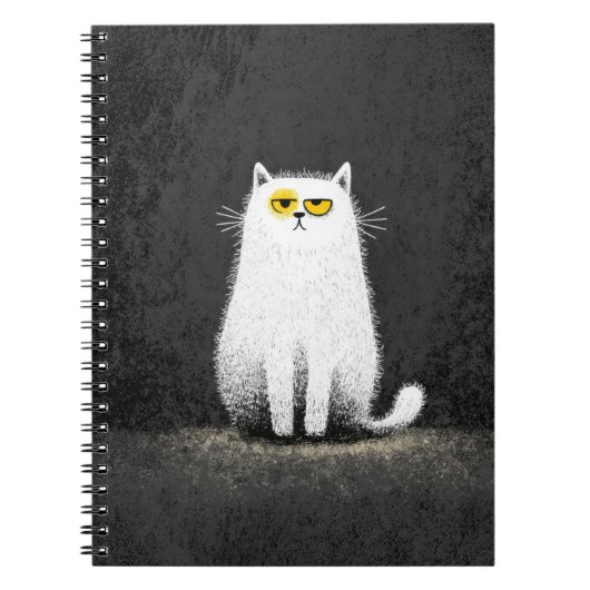 Carnet Chat Blanc Grognon – Drôle d'Art Minimal de Chat (Devant)