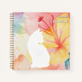 Carnet Chat blanc mignon, Animaux amusants, Fleur aquarel (Devant)