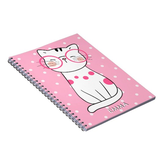 Carnet Chat blanc mignon avec lunettes de vue et Motif à  (Côté Droit)