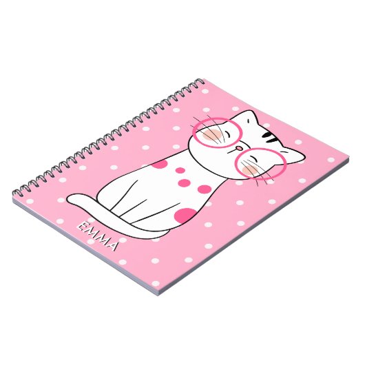 Carnet Chat blanc mignon avec lunettes de vue et Motif à  (Côté gauche)
